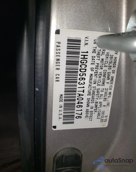 1996 Honda Accord Lx from USA, damaged, VIN 1HGCD5631TA046176